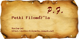 Petki Filoméla névjegykártya
